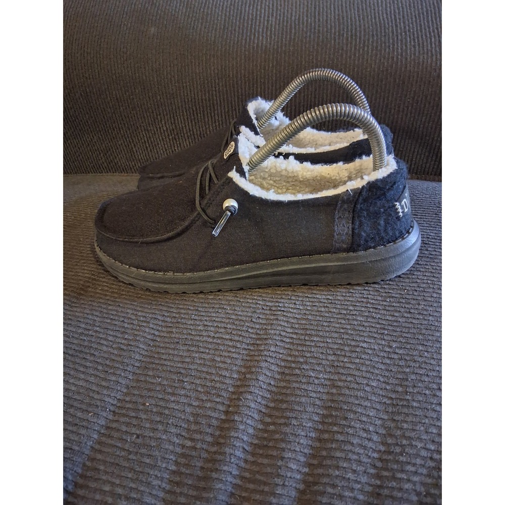 Hey Dude Wendy Brush Cozy Black Faux Fur Lined Slip On Loafers Shoes Womens 7